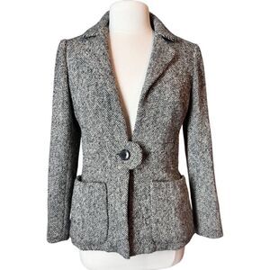 Vintage Isabell Gerhart Houston Wool Tweed Jacket Black White Single Breasted